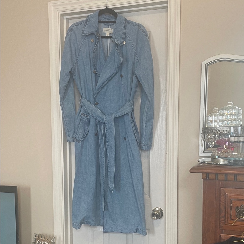 Universal Thread Light Blue Denim Trench Dress with Tie Belt